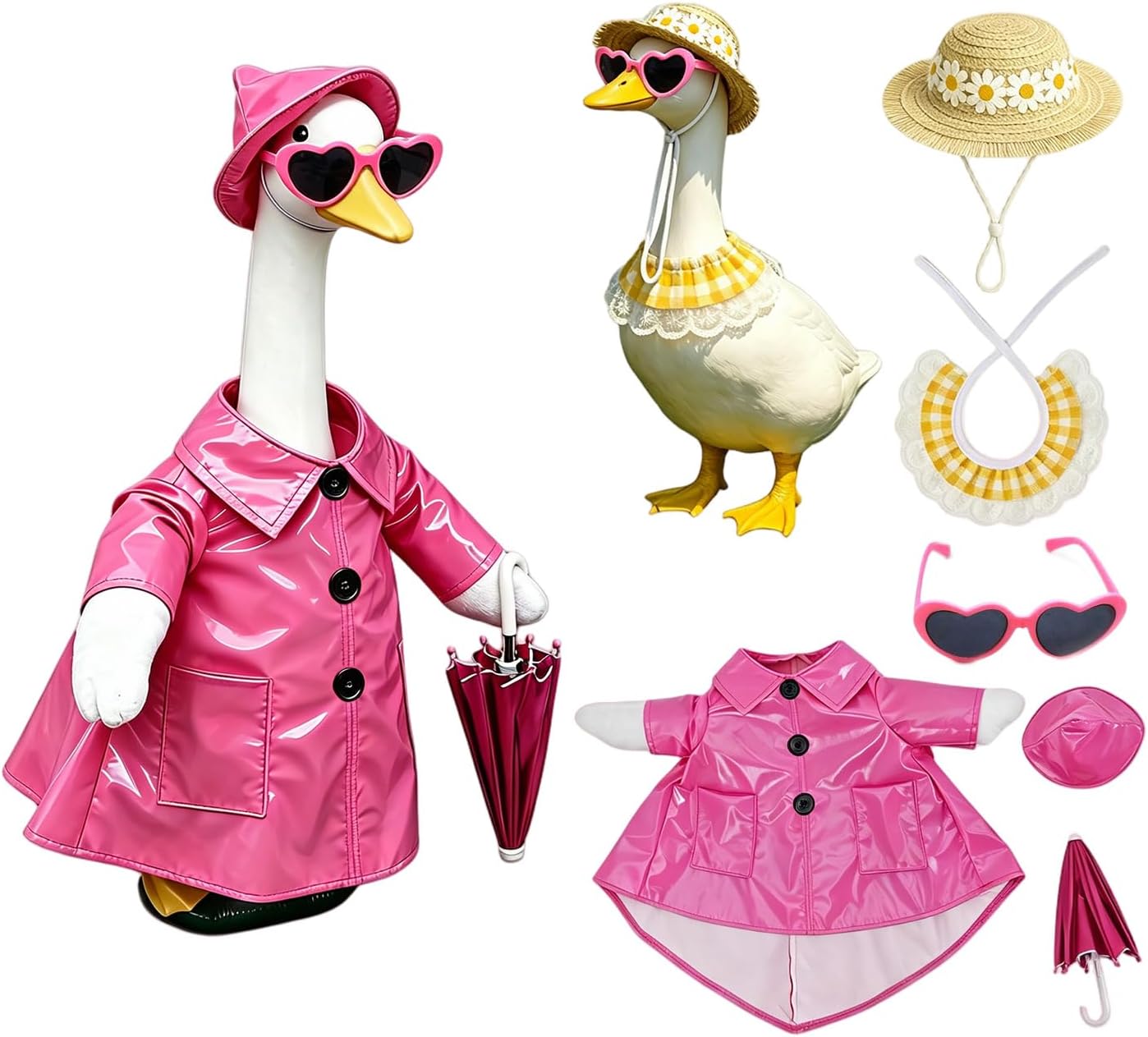 Pink Raincoat Yellow Summer Porch Goose Outfits for 23'' Lawn Goose Statue