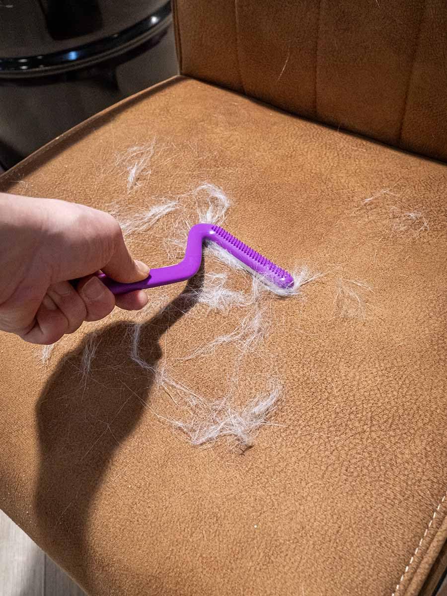 Petrebels Épilateur pour poils de chat, brosse double face pour canapé, arbre à chat et meubles, brosse à peluches avec poignée en ABS, pour tissus, tapis et tissus d'ameublement, Lucky 7 violet