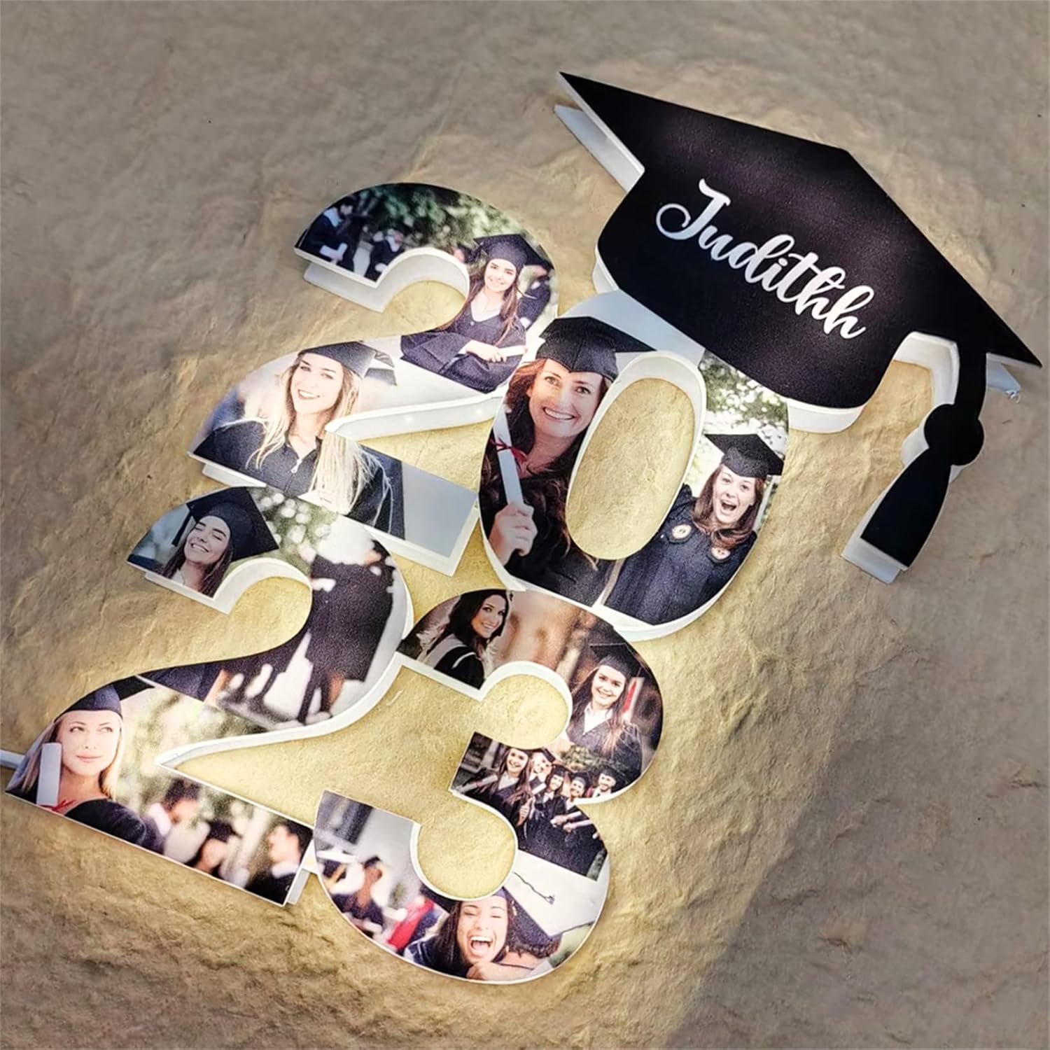 Personalized 1-10 Photo Collage Wall Lights Graduation Cap Acrylic Light Graduation Season Decorations Class of 2023 LED Lamp Party Decorations Gift for Him Her