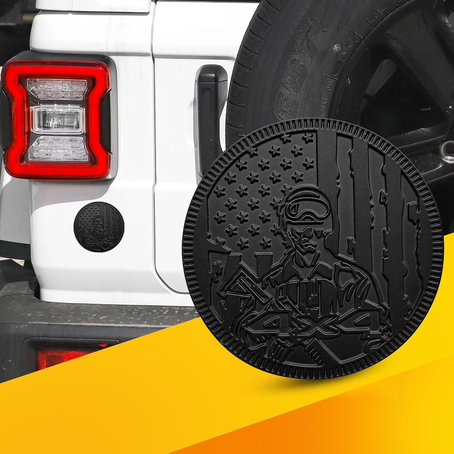 2Pcs American Flag Veteran Emblem Round Metal 4x4 Badge 3D Car Decal Sticker Fits Jeep Wrangler Most Car Decorations(Matte Black)