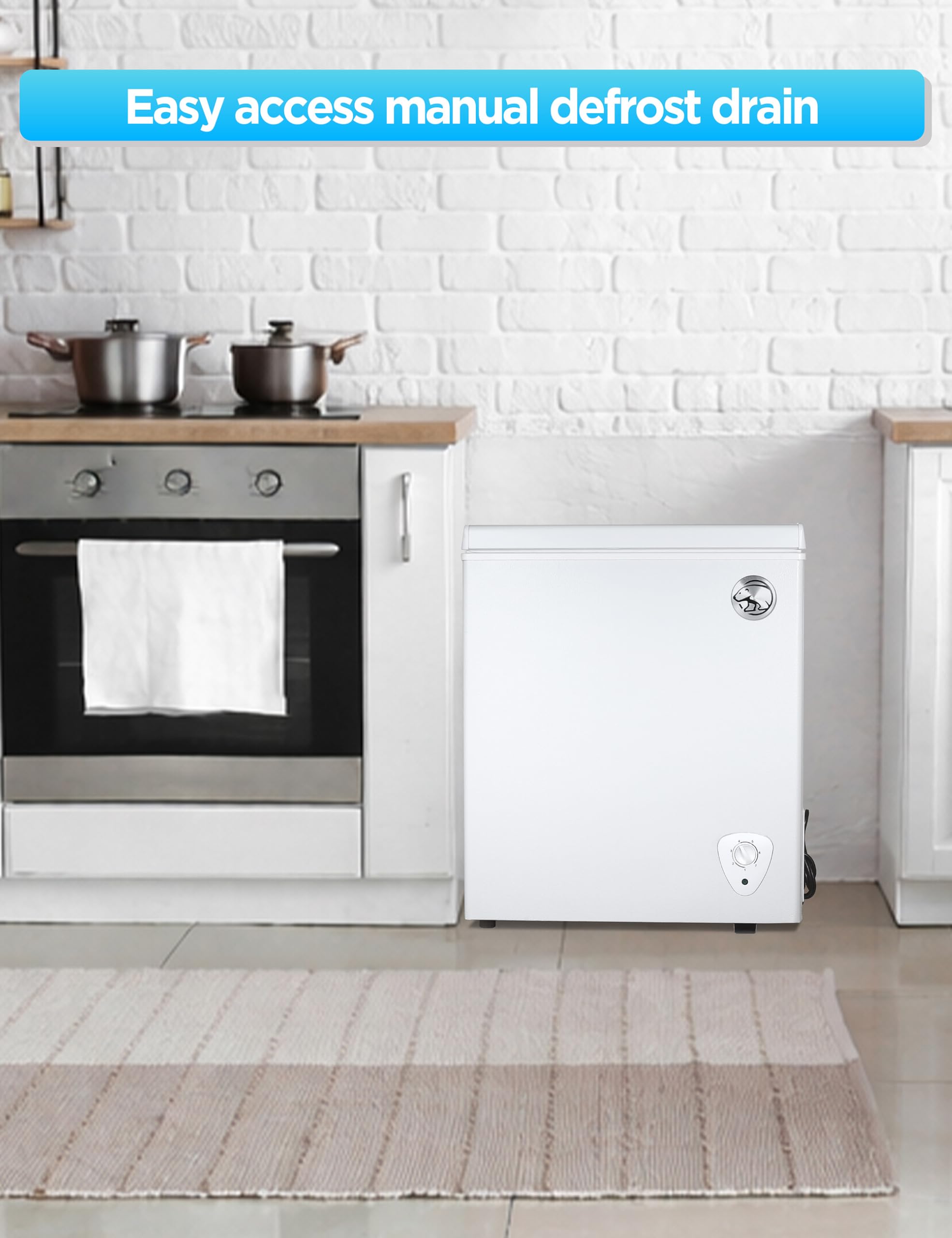 Commercial Cool 2.8 Cu. Ft. Compact Chest Freezer, Textured Finish, Deep Freezer For Frozen Food Storage, Removable Storage Basket, Mechanical Temperature Control, R600a Refrigerant, Ccfw28, White on Fridge.com - View 6