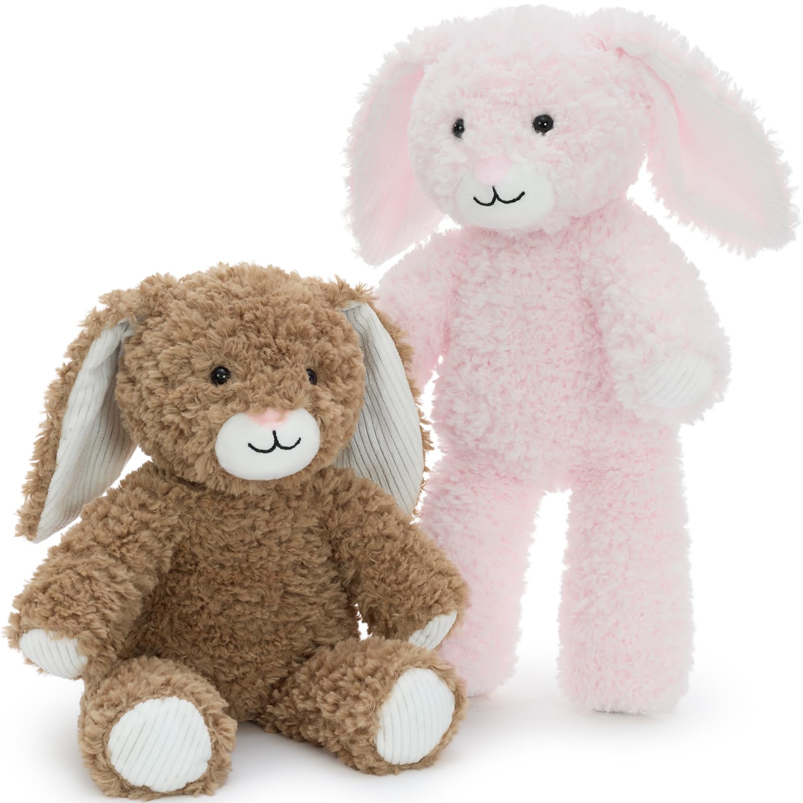 MorisMos 2 Piezas Peluche Conejo Peluche Juguete, 30cm Realista Conejo Juguete Suave, Animal De Relleno Peluche Conejo con Orejas Floppy para NiñOs CumpleañOs Deco (Rosa, MarróN)