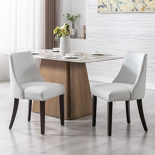 Juego de 2 sillas de comedor modernas de mediados de siglo, tapizadas, de piel sintética, sillas auxiliares de madera para sala de estar, comedor,