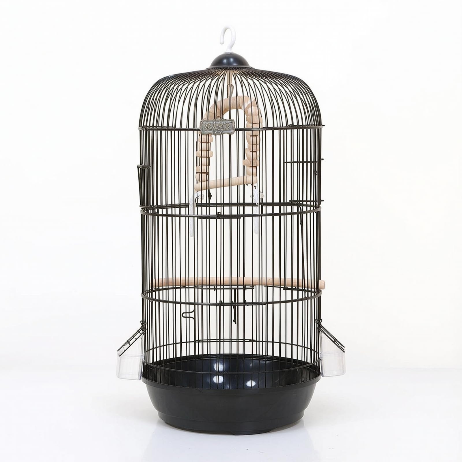 Vogelkäfig mit Spielzeug hoch Vogelkäfig mit Futternäpfen pflegeleicht Rundkäfig für Wohnzimmer, Balkon, Array, Schwarz, Durchmesser 33CM, Höhe 71CM