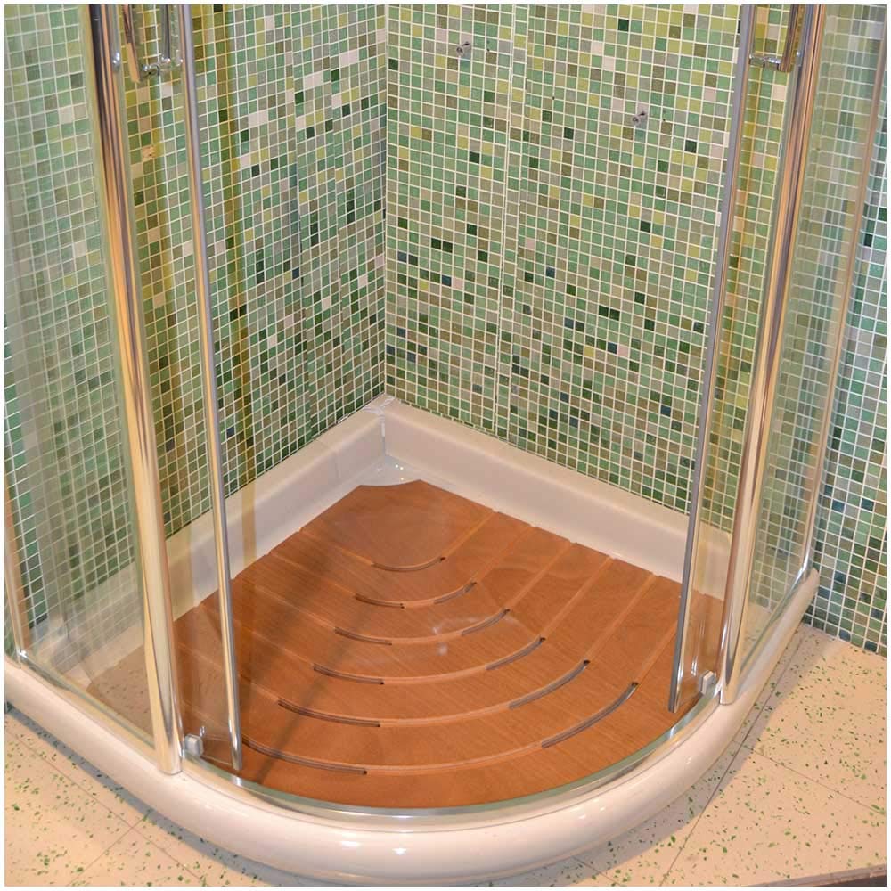 Pedana Antiscivolo angolare 61x61 cm in Legno Marino di Okumè Ideale per Piatto Doccia Lato 80x80 cm