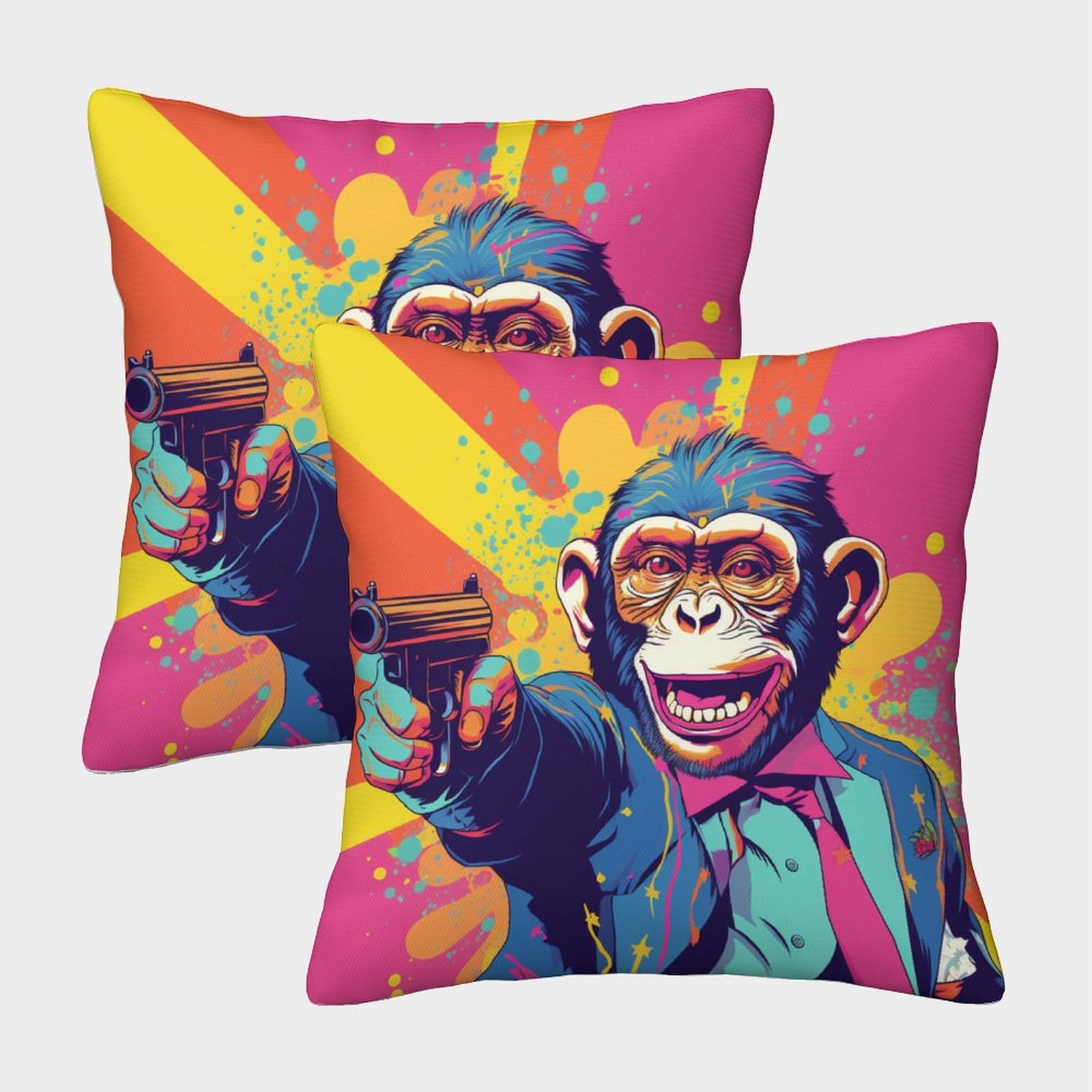 Vdyndyiw Monkey 3D Printed Square Pillowcases Pop Art Square Throw Pillow Garden Cushion Super Soft Pack Of 2 Home Decor For Sofa Bedroom 40X40cm