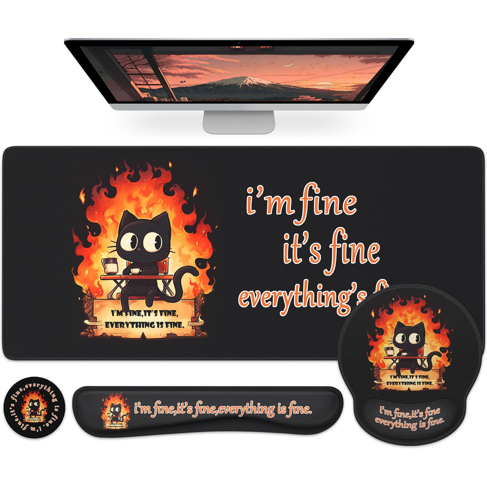 HAOCOO Dumpster Fire Mouse Pad with Wrist Rest, Ergonomic Keyboard Wrist Support, Large Gaming Desk Mat Set, Desk Protector Mat for Office Supplies