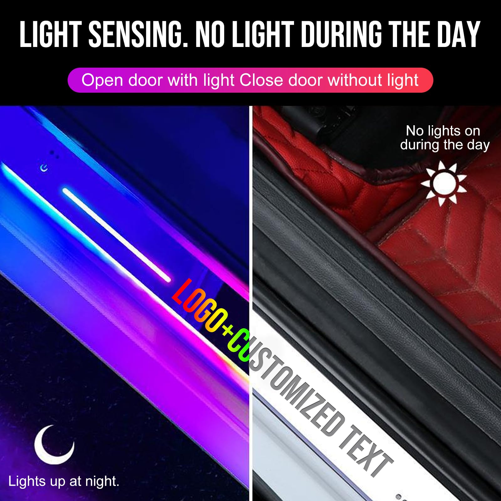 Luces LED de Estribo de Puerta Personalizadas, con Logo y Texto, Luces de Bienvenida de Auto Recargables, Estribos LED de Fibra de Carbono, Protector de Estribo Universal para Todos los Autos