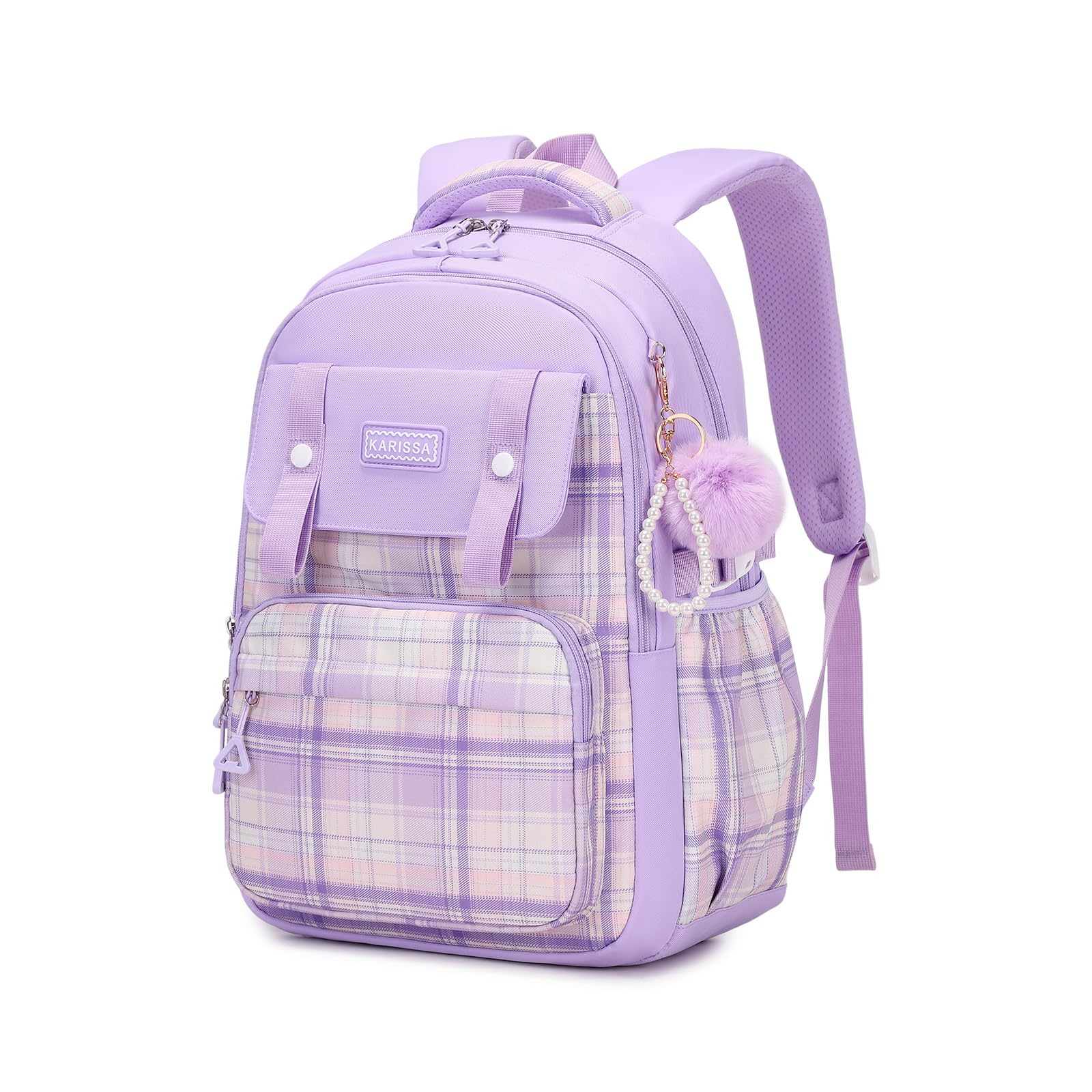 Sisipoet Schulrucksack Mädchen Teenager, 21L Atmungsaktiver Schultasche für Mädchen 5 klass, Wasserdicht Rucksack Damen, Lässiger Kawaii Karo-Schulranzen für die Schule Reisen