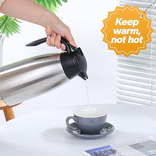 Miniatura 5 de 2 jarras térmicas de 68 onzas de acero inoxidable con aislamiento al vacío de doble pared de acero inoxidable con cepillos para mantener el café