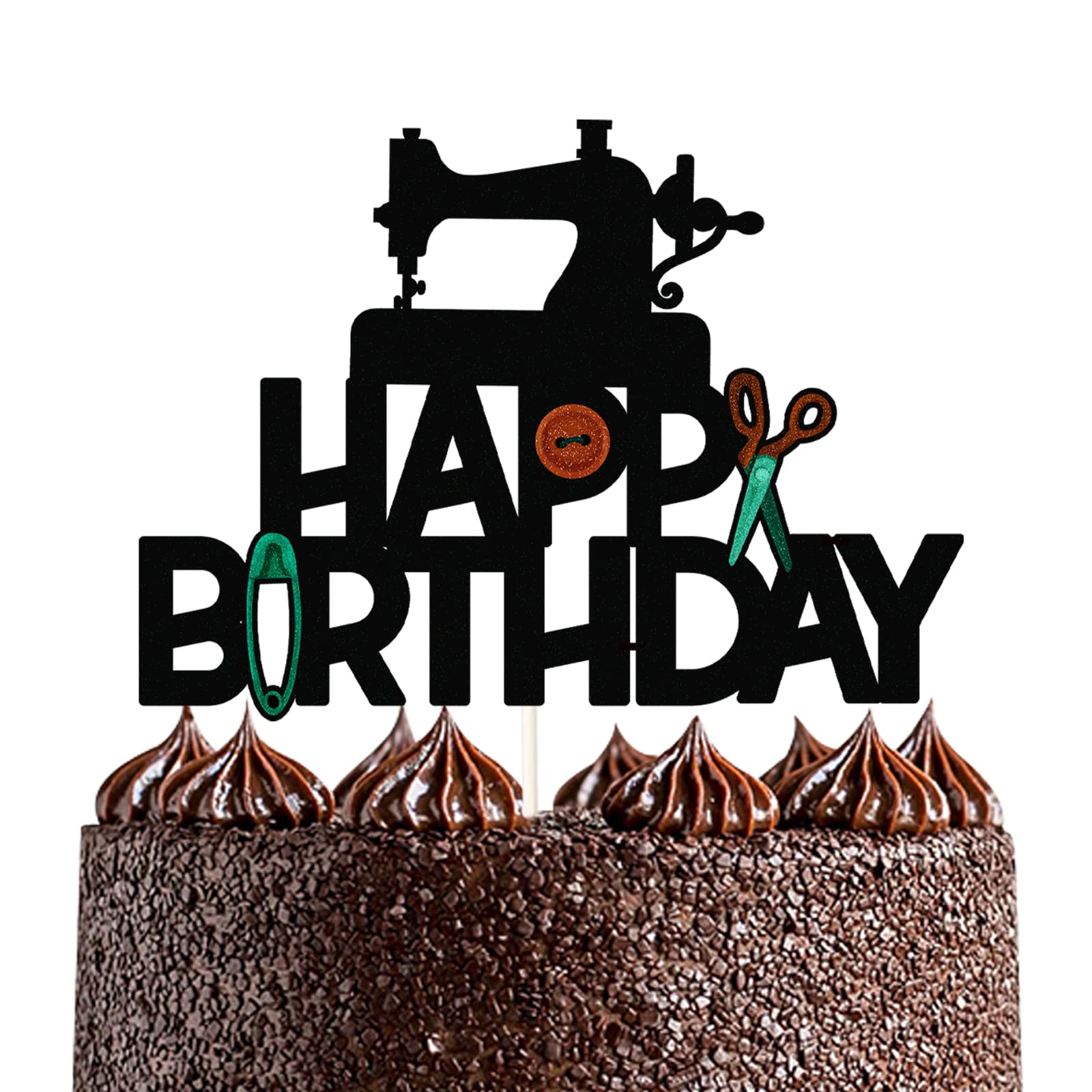 LECAKTO Glitter Sewing Machine Cake Topper,Seamstress Tailor Themed Birthday Cake Decor,Tailor Themed Women Mother Birthday Party Decorations