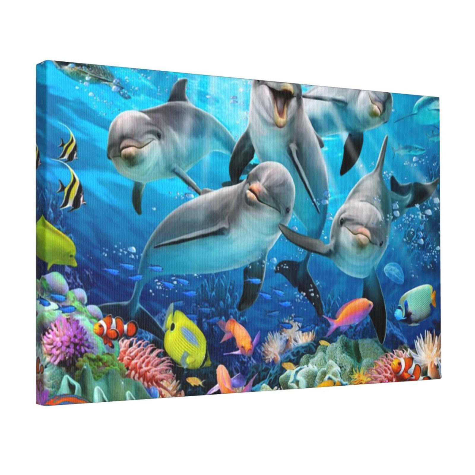 OrcoW Wall Art Ocean Dolphin Looking at You Picture Painting on Canvas Wall Art Modern Wall Artwork for Bedroom Home Decorations Ready To Hang 30 x 45