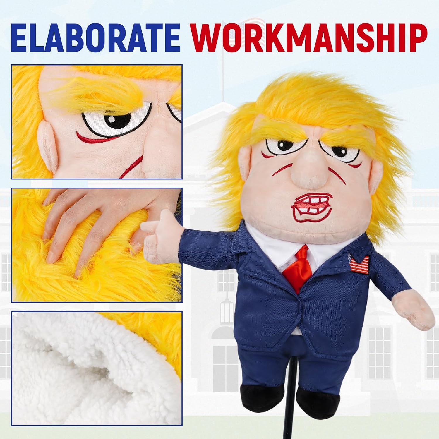 Funny Driver Headcover - Trump Golf Head Cover for Men Women Golfer - Patriotic Trump Golf Club Covers for Drivers Fits up to 460CC - Unique Donald Trump Plush Golfing Gifts USA Style