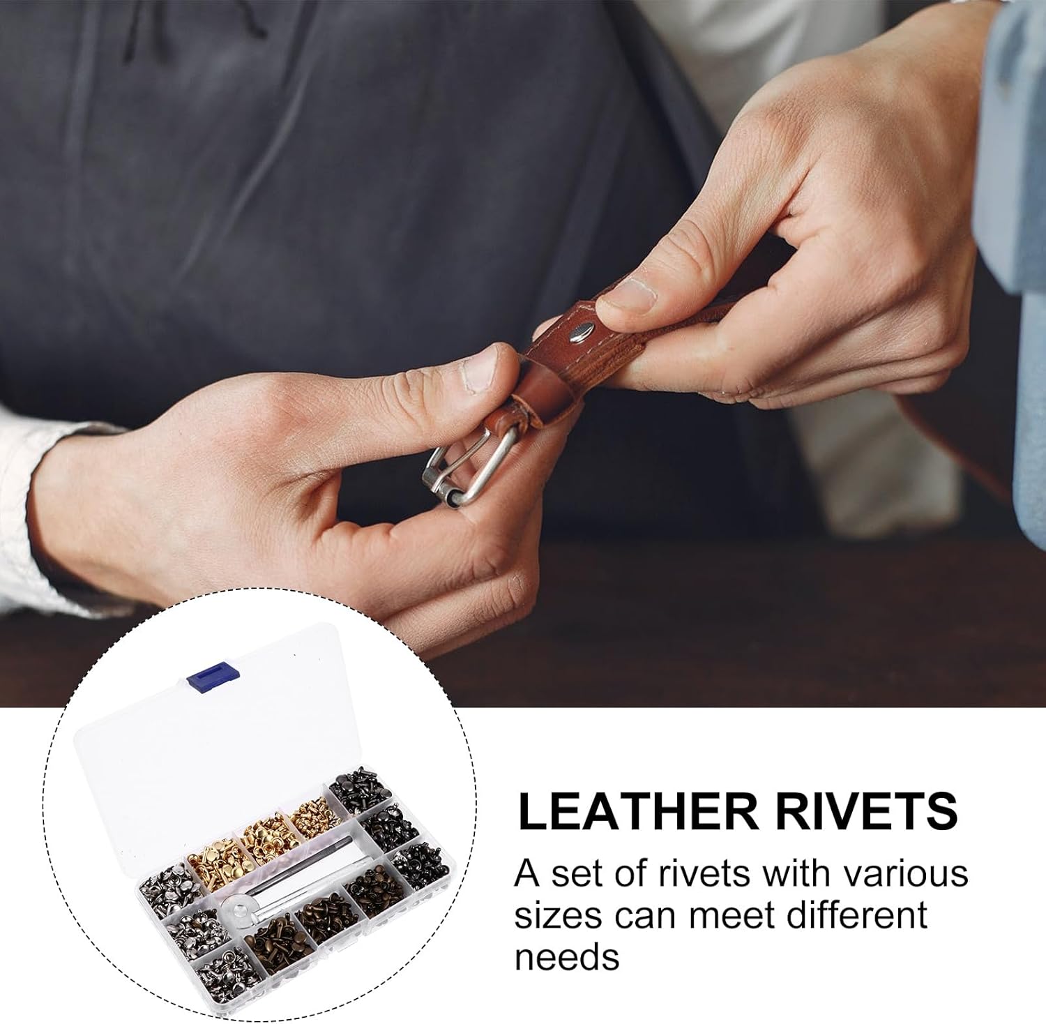 HAPINARY 480pcs Leather Rivets Double Cap Metal Studs DIY Leathercraft Rivet Kit 4 Colors Suitable for Bags Belts and Leather Repair