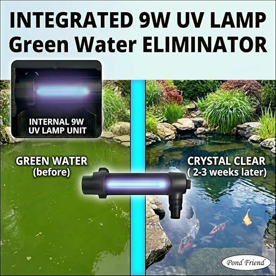 UBF-6000E Bio Gravity Pond Filter 9w UVC 3 Stage Multi Chamber Box Filtration for Goldfish & Koi Pools Up to 6000L