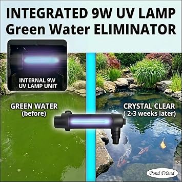 UBF-6000E Bio Gravity Pond Filter 9w UVC 3 Stage Multi Chamber Box Filtration for Goldfish & Koi Pools Up to 6000L
