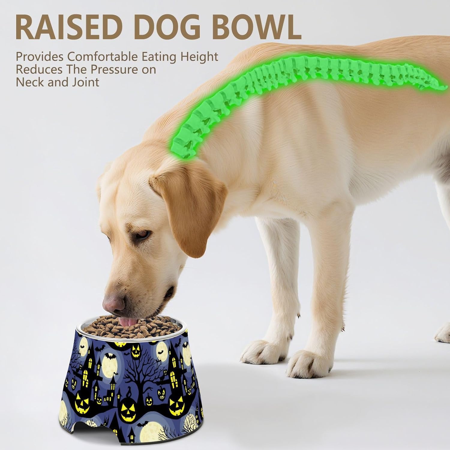 Pumpkin Moon Bats Castle Halloween Pet Bowl Elevated Dog Bowls with Stainless Steel, Raised Dog Bowl for Comfortable Feeding and Easy Cleaning, for Pets.23301066