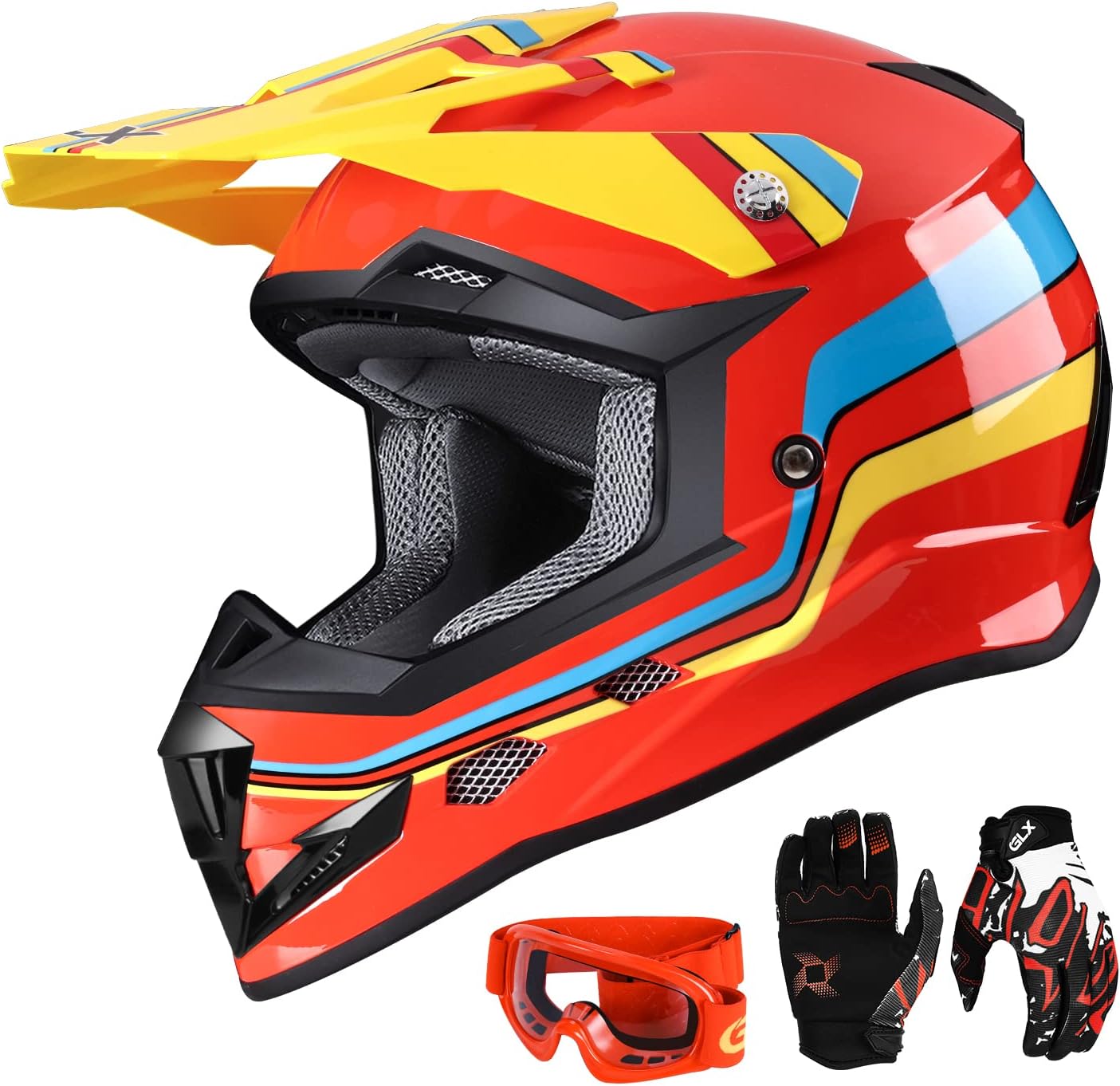 GX623 Youth ATV/Dirt Bike Helmet Combo - Retro Red, Large - DOT