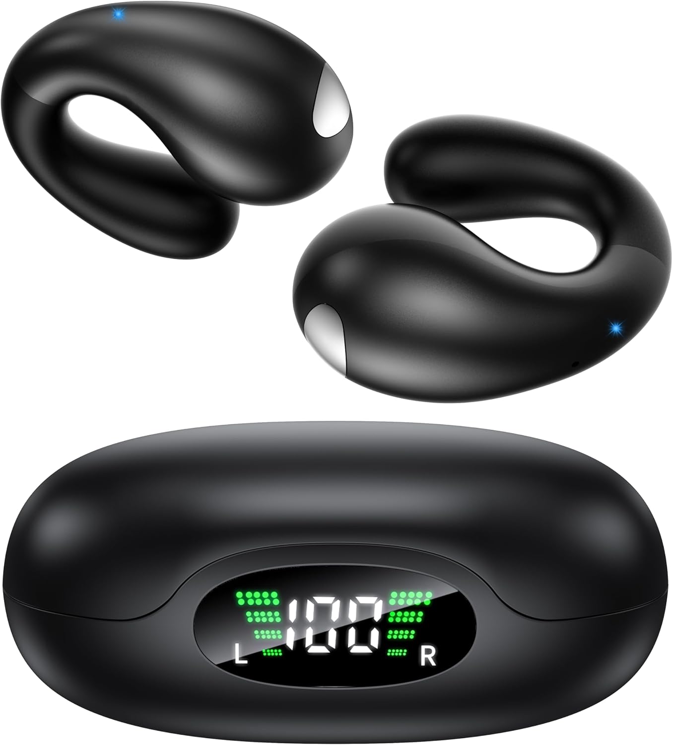 Open Ear Clip Wireless Earbuds, Bluetooth 6.1 Headphones with 50H Playtime and LED Display, Comfortable Earrings Design Wireless Earbuds for Sports Running Workout (Black)