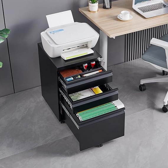 Lateral File Cabinet, Under Desk 2 Drawer Mobile File Cabinet, Metal Vertical File Cabinets with Lock and Swivel Wheels, Pre Assembled, Suitable for File Box, Legal, Letter, A4. White