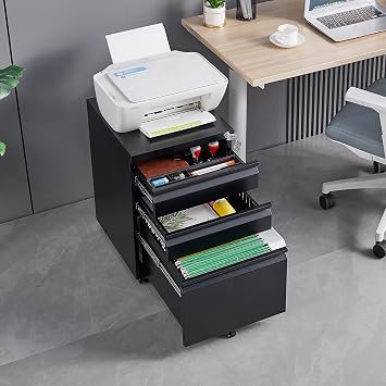 Lateral File Cabinet, Under Desk 2 Drawer Mobile File Cabinet, Metal Vertical File Cabinets with Lock and Swivel Wheels, Pre Assembled, Suitable for File Box, Legal, Letter, A4. White