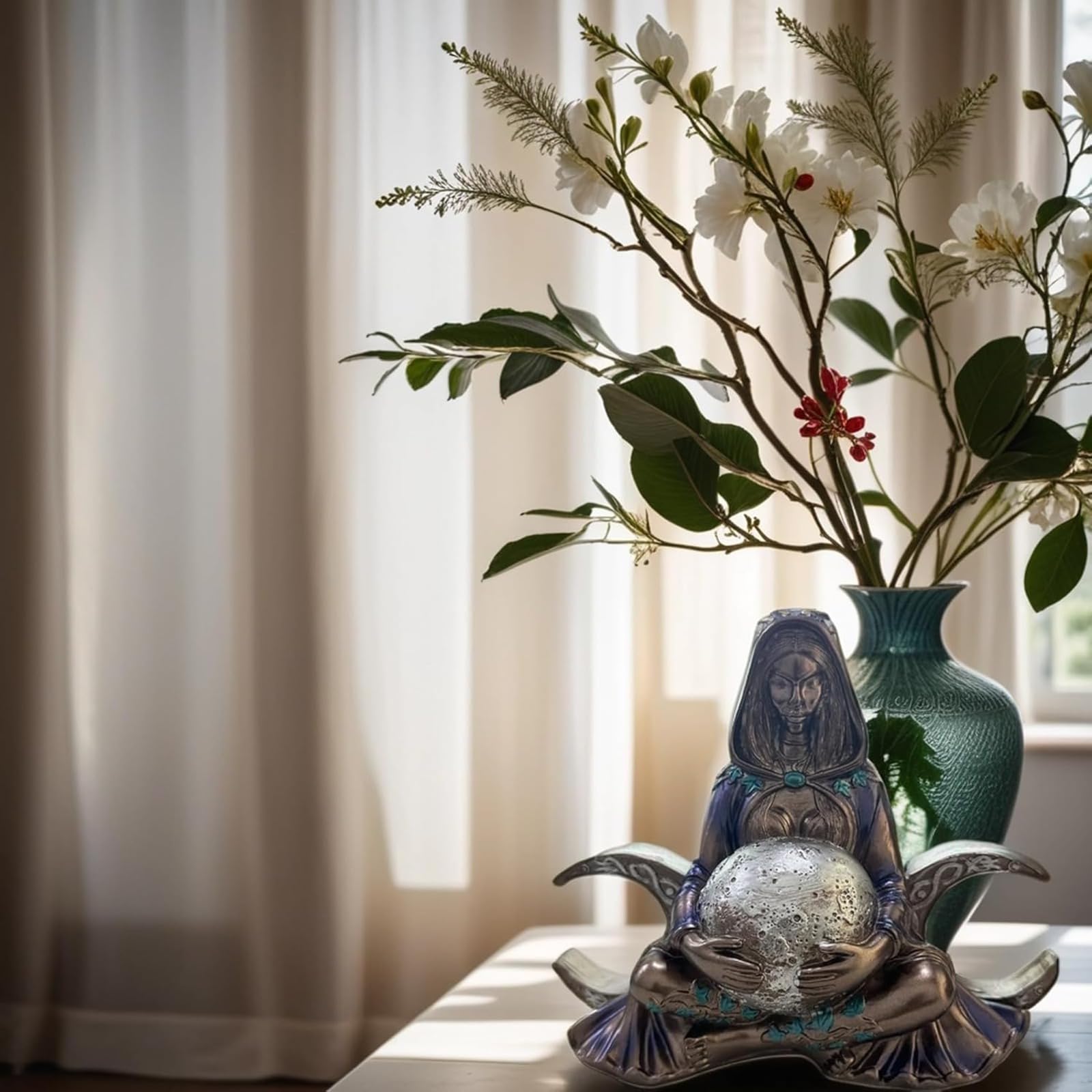 Statua della Dea Madre Terra, scultura Gaia per altare, figurina in resina della dea della luna, decorazione rispettosa dell'ambiente, regalo di meditazione per gli appassionati