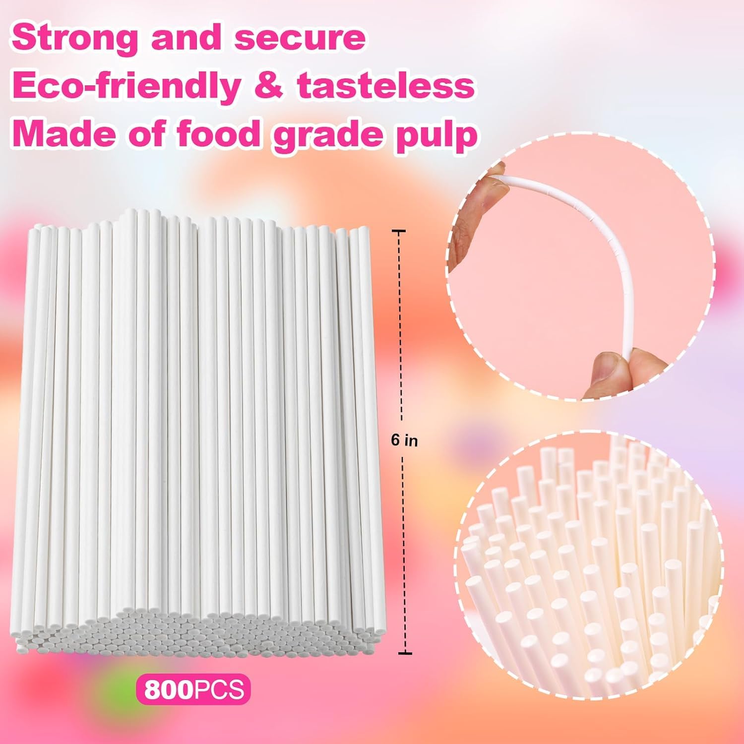 800 bâtonnets de sucettes réutilisables en plastique blanc 15,2 cm pour fabrication de bonbons