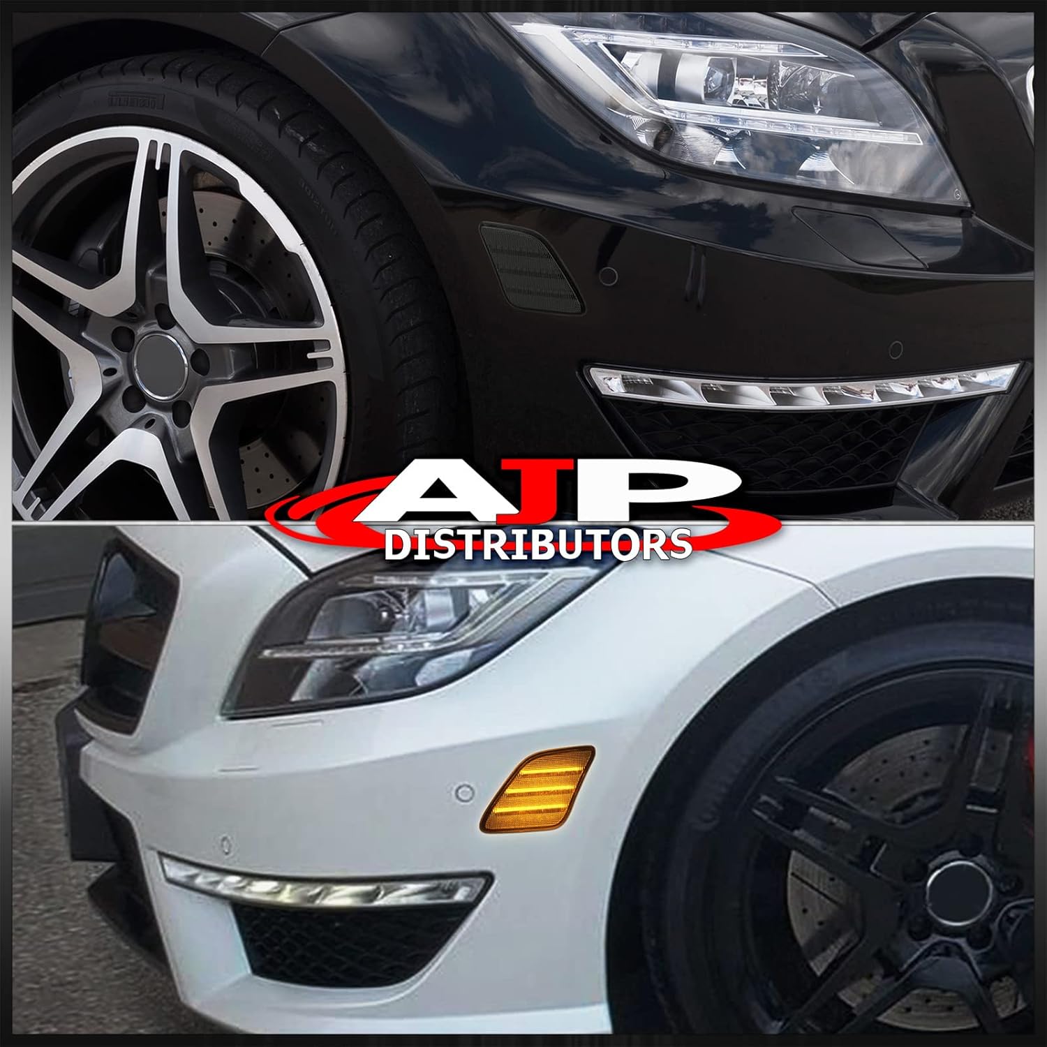 AJP Distributors Smoke Amber LED Front Bumper Side Marker Lights Signal Lamps Set Compatible/Replacement For CLS63 AMG W218 C218 S-Class W221 S400 S550 S600 S63 2010 2011 2012 2013 2014 10 11 12 13 14