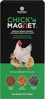Pivotal Chick'n Magnet Poultry Supplement, Alfalfa, Mealworms, Sunflower Seeds, Chicken Mineral Supplement, Protein Calcium Vitamins & Minerals, 27 oz