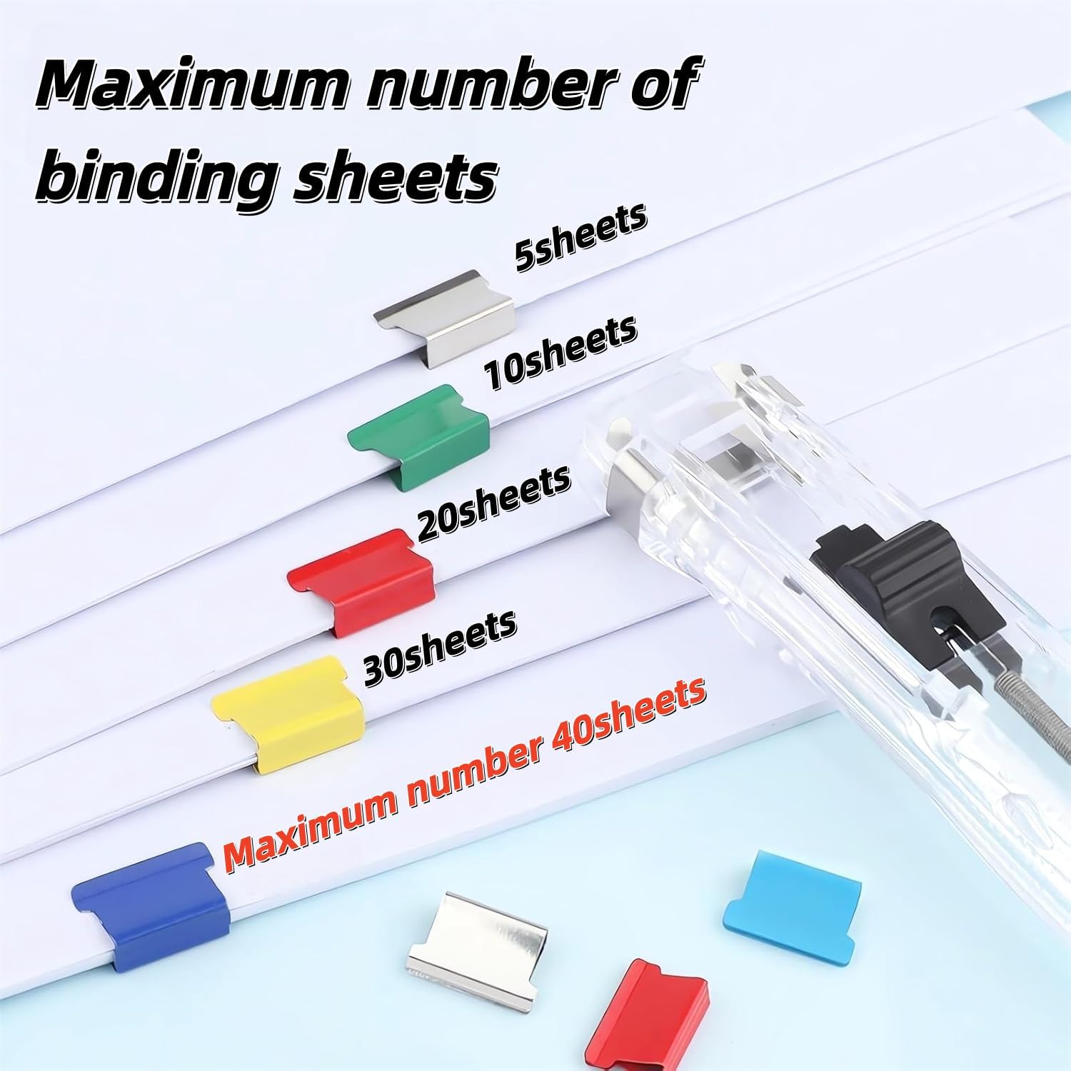 2PCS Portable Binder Clip Stapler, Includes 100 Reusable Clips, Handheld Push Clam Clip Dispenser for Document Organization, No-Hole Paper Clamps for Office School Home Desk Supplies