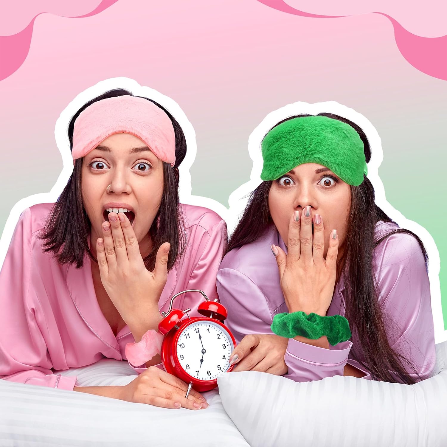 48 Pcs Green and Pink Spa Sleepover Party Supply Witch Sleepover Favors Bulk 12 Makeup Headband 12 Eye Mask 12 Elastic Scrunchie with Bag Slumber Party Spa Gift Accessories