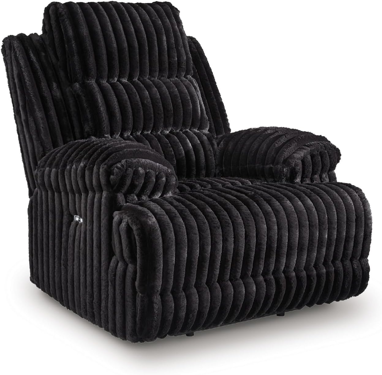 Signature Design by Ashley Black Corduroy Power Recliner Chair, Onyx | 100% polyester corduroy recliner with pillow-top arms, Zero-wall design for contemporary living rooms, Higgesbee Series