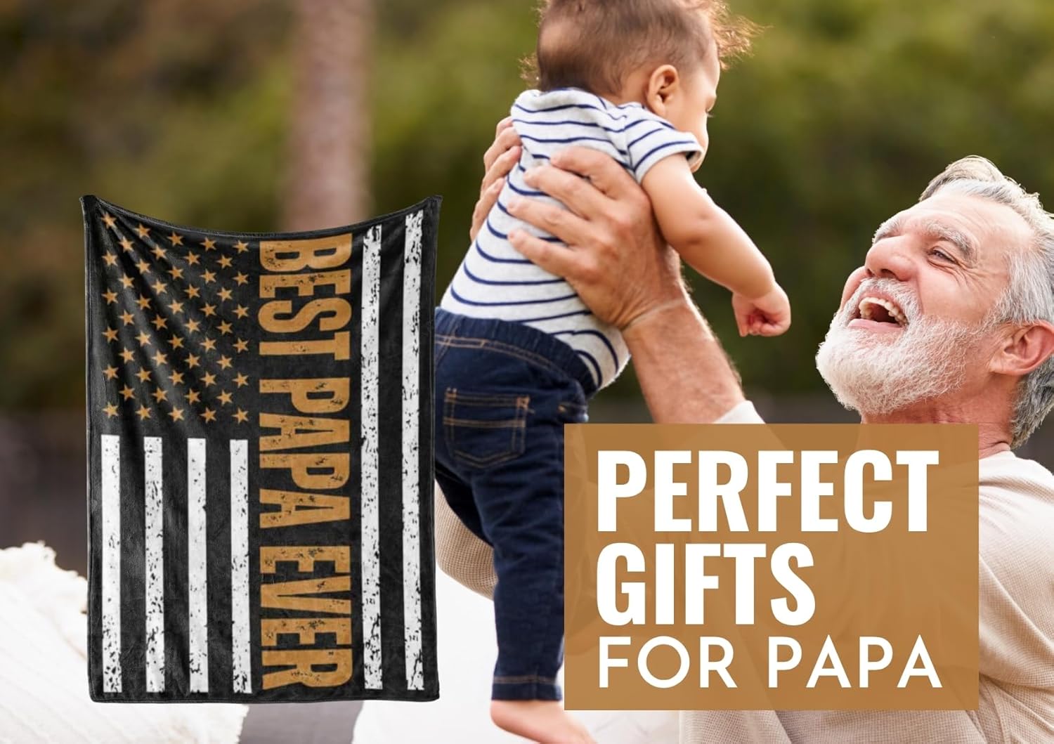 Papa Gifts from Grandkids, Grandchildren, Gifts for Grandpa, Throw Blanket for Grandfather, Presents from Granddaughters Grandsons for Father's Day, Birthday, Christmas - USA FLAG (60 x 80 inches)