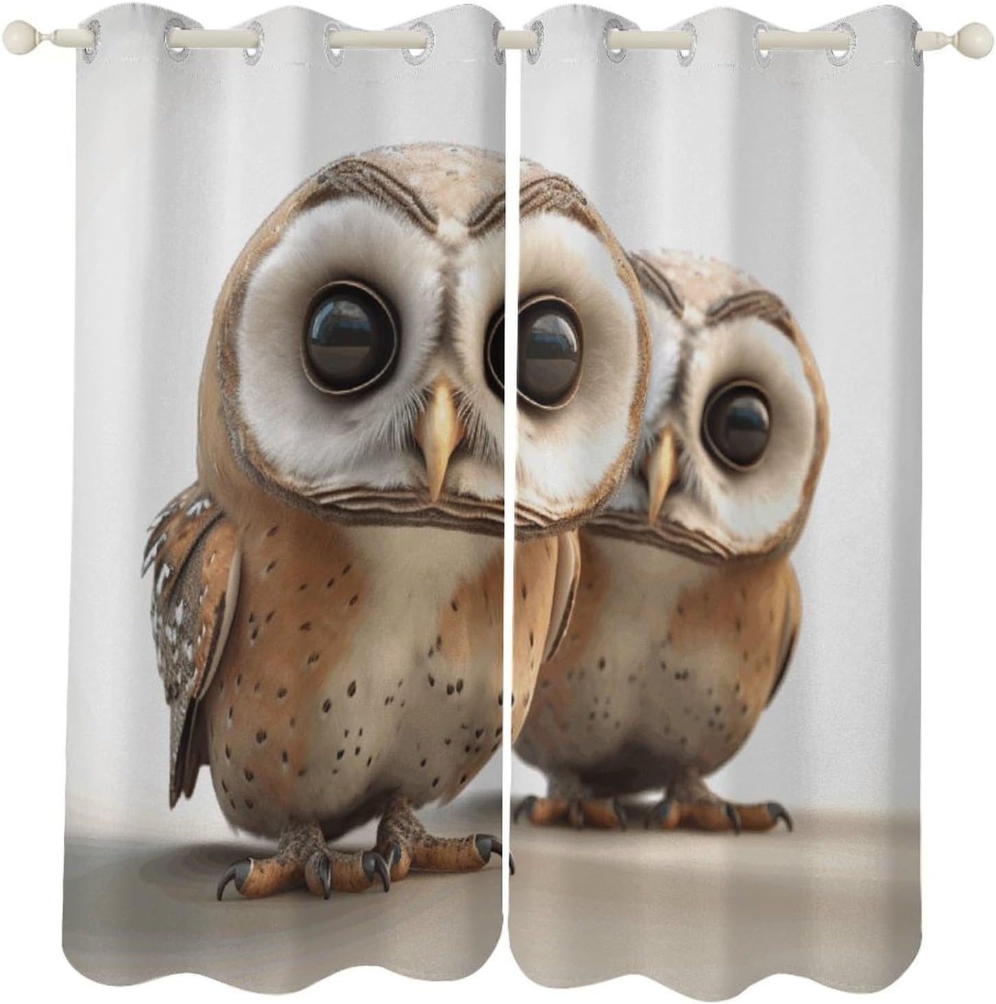 Funny Owl Printed Perforated Curtains, Insulated Curtains for Winter, Thermal Drapes are Suitable for Most Windows, Balconies