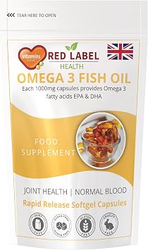 Omega 3 Fish Oil 1000mg, Pack of 180 Soft Gel Capsules 6 Months Supply, Double Strength 180mg EPA and 120mg DHA, Supports Eye, Heart & Brain Health for Men & Women - UK Made