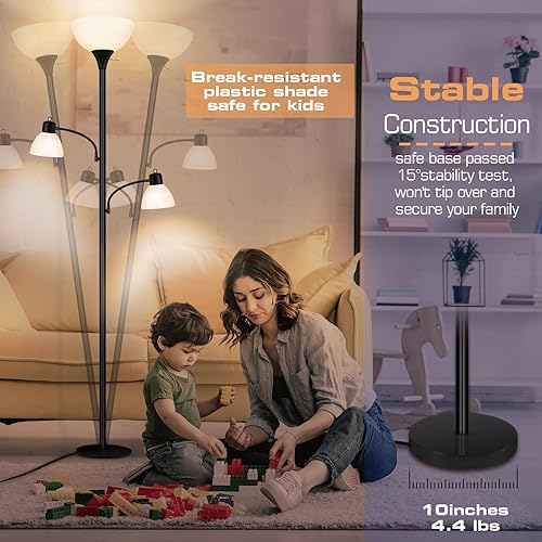 Miniatura 6 de Luvkczc Torchiere - Lámparas de pie para sala de estar con 3 lámparas, lámparas de pie modernas y altas, lámpara de pie industrial brillante para