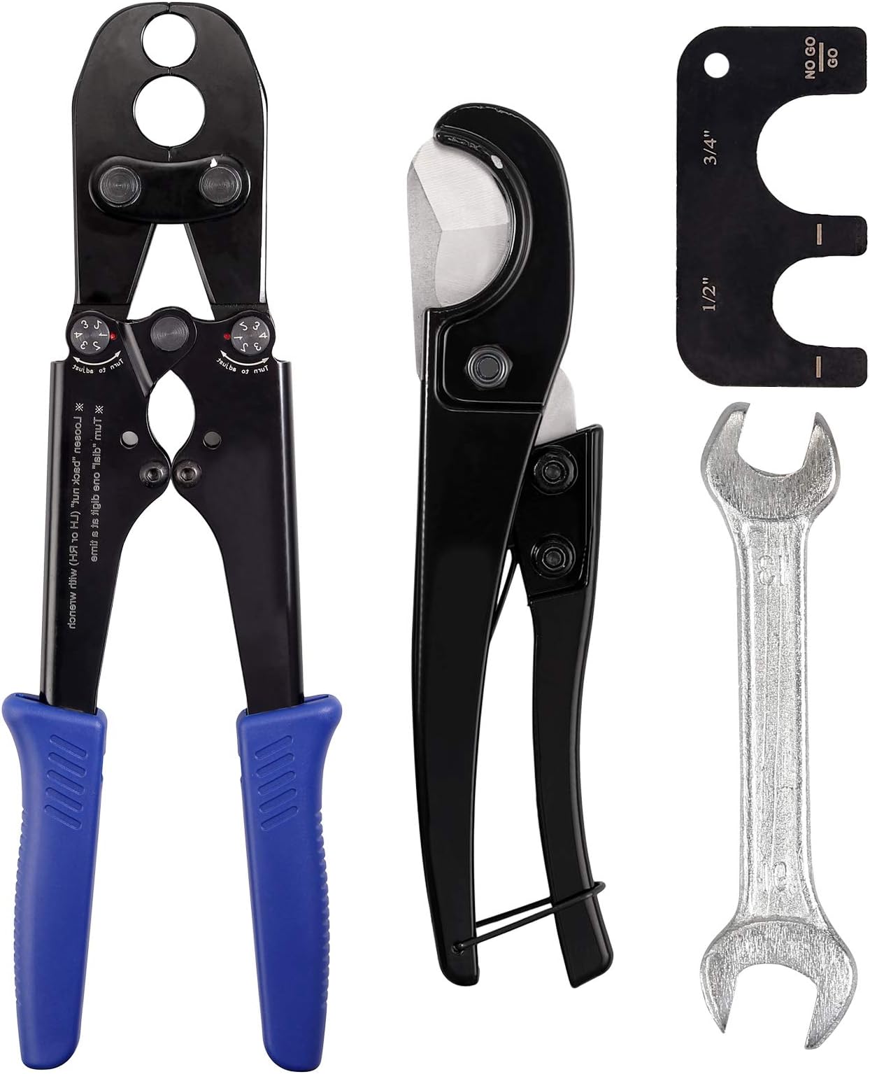 Proster Pex Pipe Copper Ring Crimp Tool Kit for 1/2&3/4 inch Copper Ring, with Pex Pipe Cutter & Go-No-Go Gauge Meet F1807 Standards