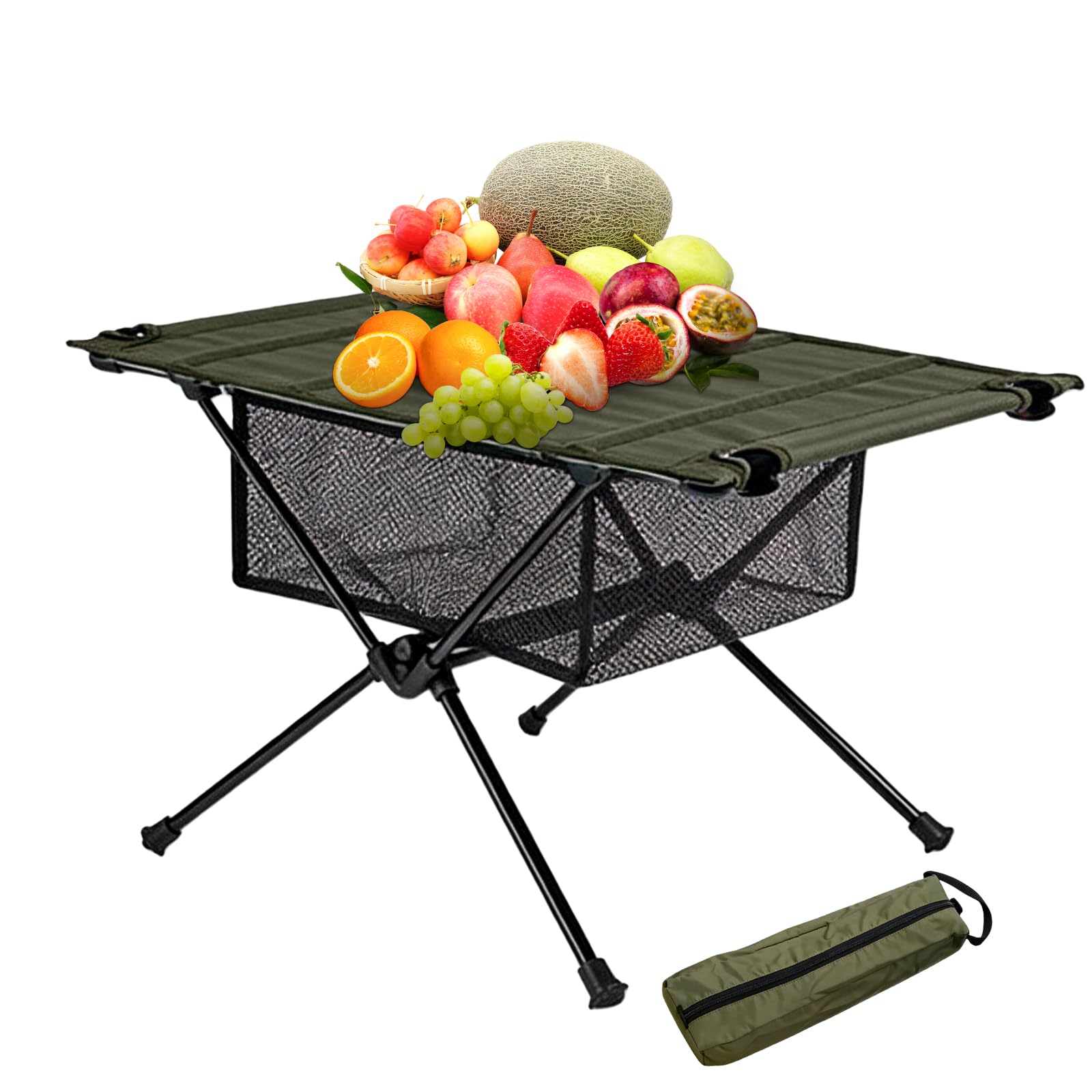 PORFOYO Campingtisch Klappbar, Camping Tisch Mit Tragetasche Und Netztasche, 60 X 40 X 39.5cm Klapptisch Camping, Campingtisch Faltbar Klein, Campings Klapptisch Für Picknick Wandern Reisen (Grün)