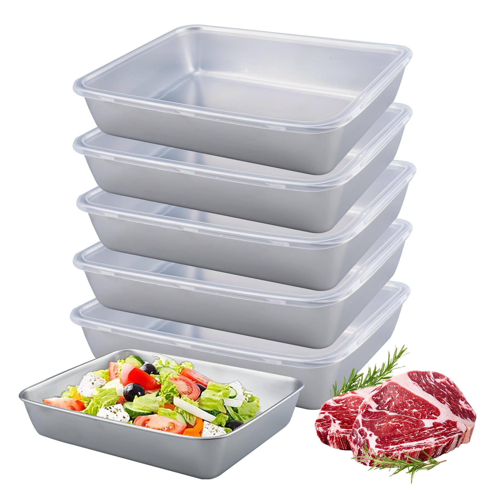 suaywo 6 Pcs Stainless Steel Containers with Lids Stainless Steel Meal Box Food Containers Reusable Large Food Storage Boxes for Fruits, Salads, Pasta, Dumplings
