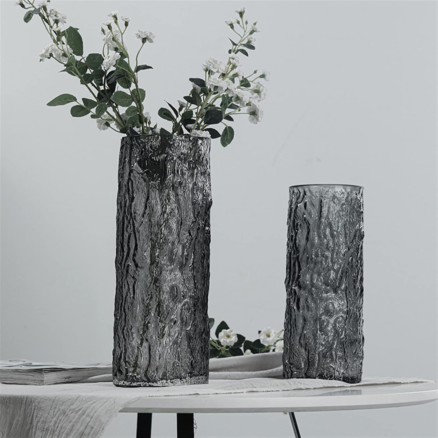 Vase Creative Simple Modern Living Room Extremely Frozen INS Glass Vase Decoration Arrangement Flowers Rose Grey Tabletop Vases Suitable for Dining and Living Room Home decoratio(Large)