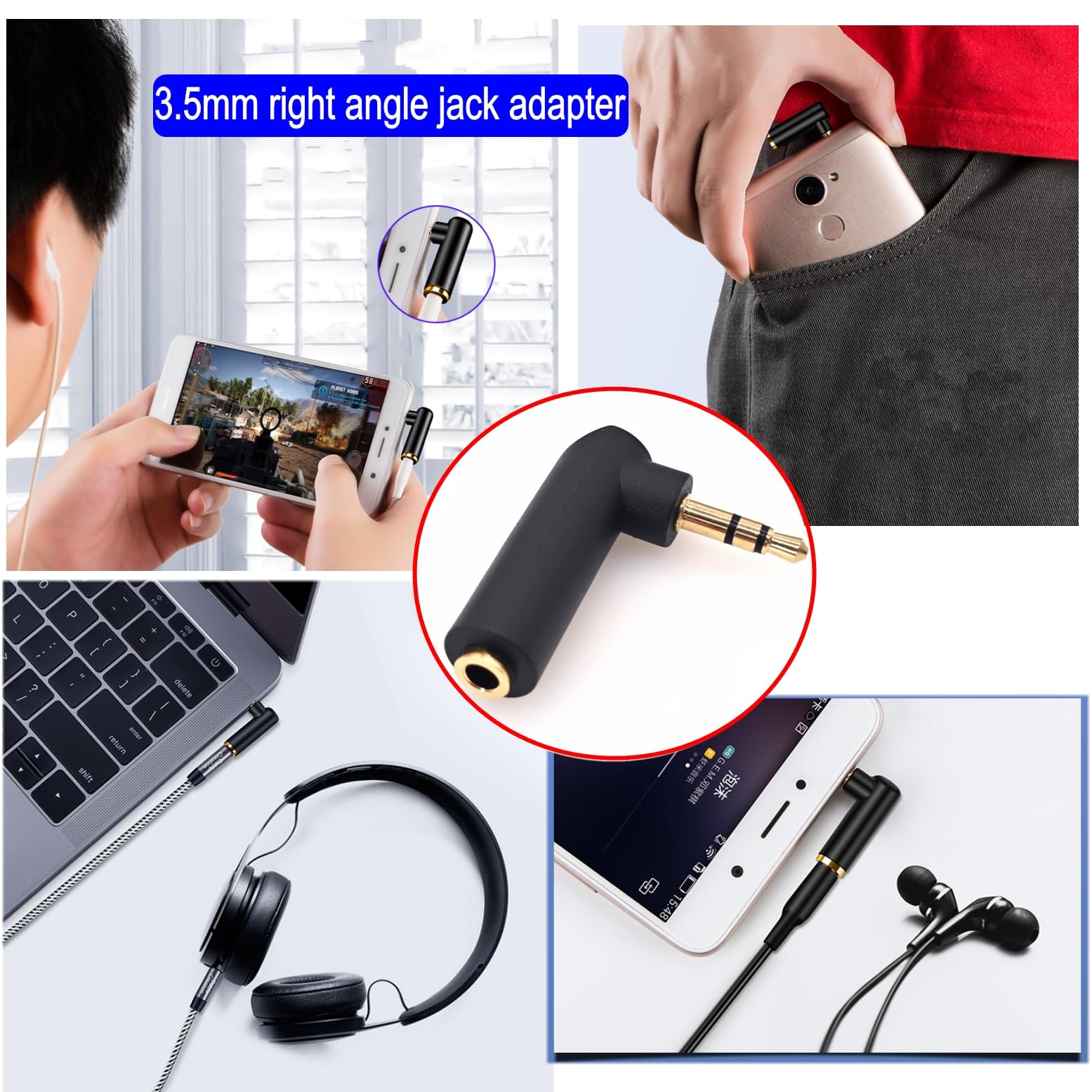 JZK 3,5 mm Adaptateur Jack coudé à 90°, convertisseur Audio stéréo TRS 3 pôles plaqué Or mâle vers Femelle, prolongateur Audio pour Casque AUX