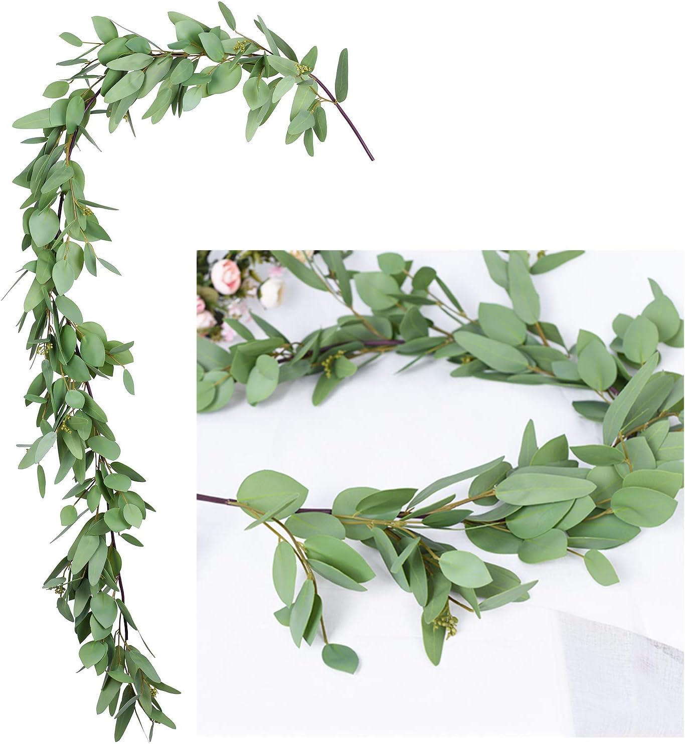 YQing 5.5 Ft Artificial Seeded Eucalyptus Garland, Artificial Vines Faux Silk Eucalyptus Leaves Vines Greenery Garland for Wedding Backdrop Wall Table Centerpiece Decor