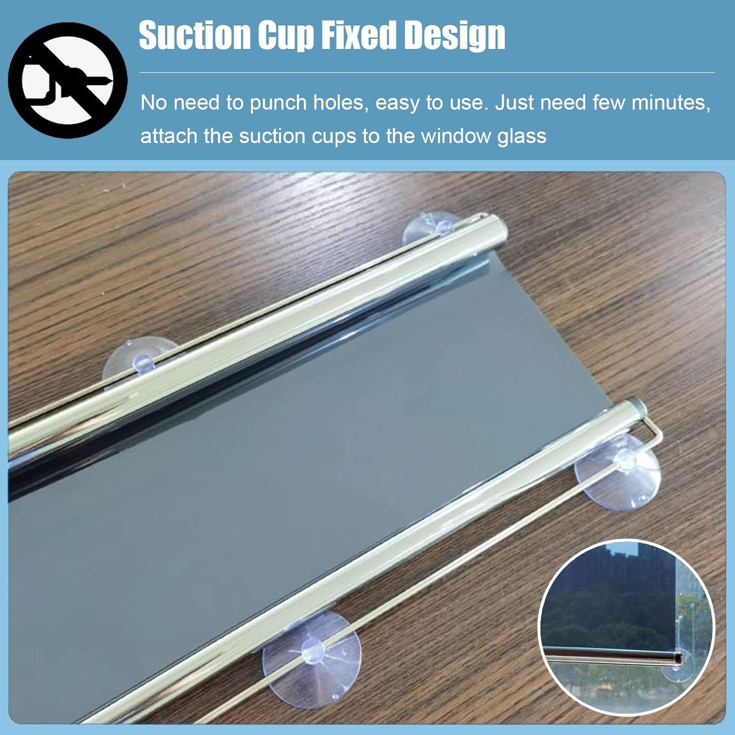 One Way Mirror Roller Shade - UV Blocking Reflective Curtain for Heat Control & Sun Protection, Punch-Free Installation for Windows, Easy to Use and Install