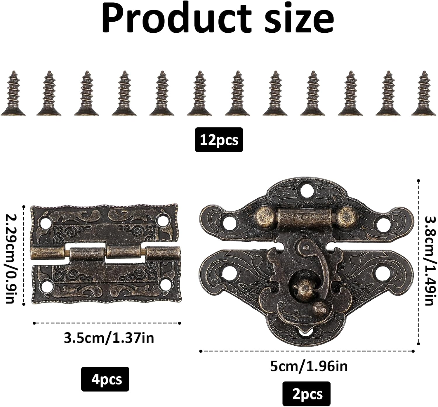 6PCS Jewelry Box Hardware Jewelry Box Hinges and Latches Retro Latch Hook with Screws Mini Swing Arm Jewelry-Clasp Latch Vintage Small Boxes Hinges Right Hook Hasp for Decor Cabinet Wooden-Box image 2