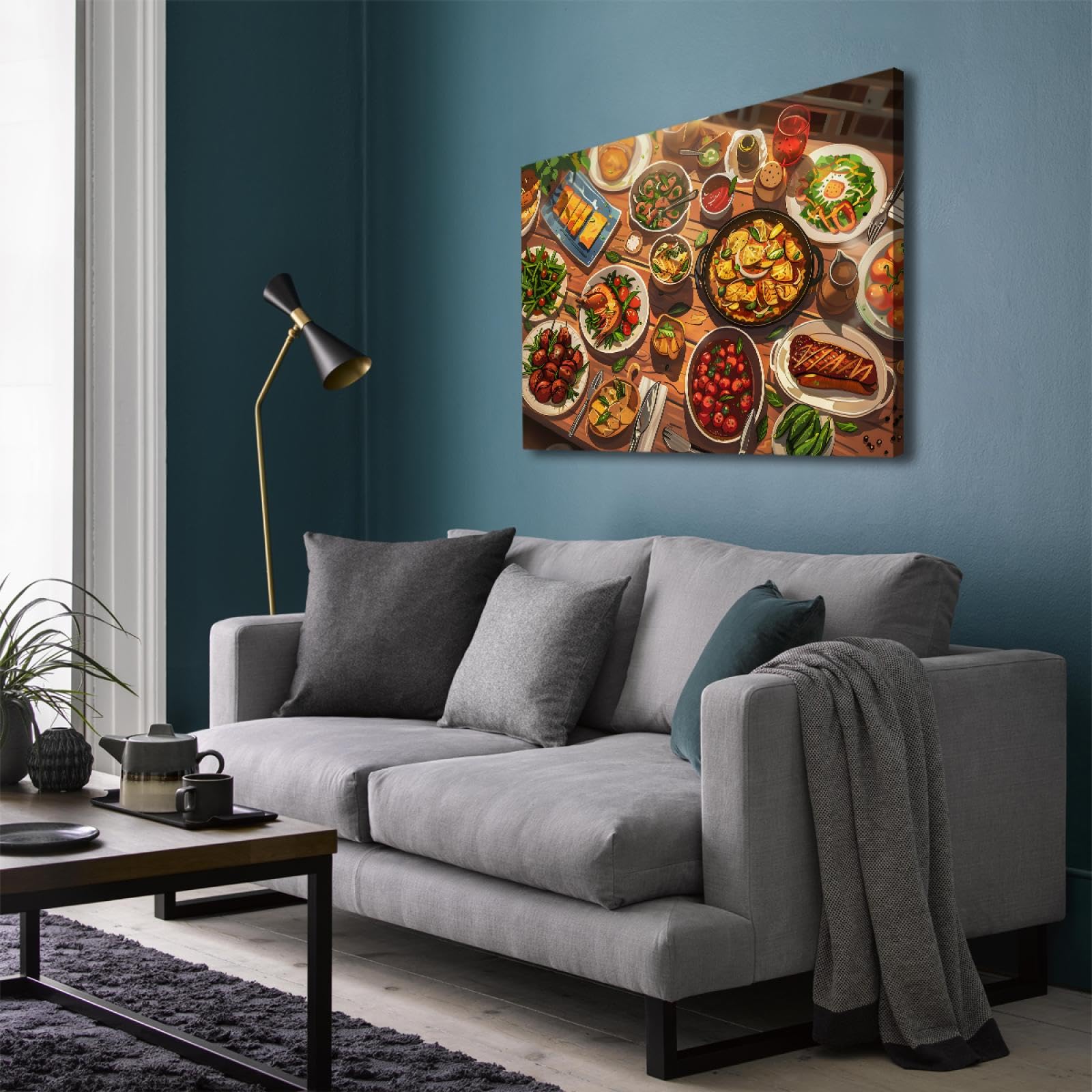 UIRINGART Art mural sur toile anime pour la décor murale de cuisine Affiche de nourriture délicieuse Impression de peinture d’image pour salle à manger Restaurant 50x70cm Cadre intérieur