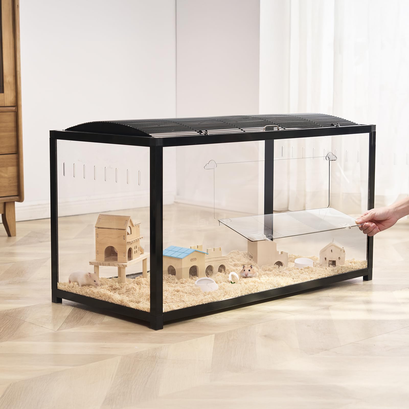 VEVOR Gabbia per Criceti, Habitat per Criceti Trasparenti Visione a 360°, Gabbia per Piccoli Animali Domestici 37,8 x 18,5 x 21,7 Pollici con Bottiglia d'Acqua, Scatola Habitat per Piccoli Animali