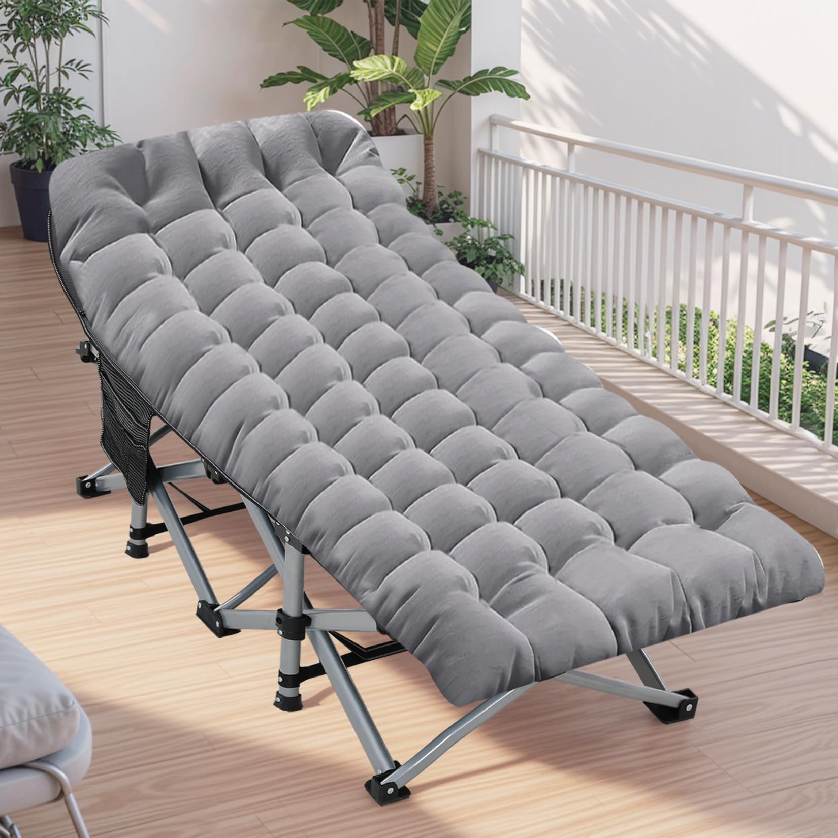 Besunbar Folding Camping Cot 28inch w/Mattress, Heavy Duty Portable Sleeping Cot with Carry Bag, Double Layer Oxford Travel Camp Cots for Outdoors & Indoors, Suit for Adults Kids?Grey