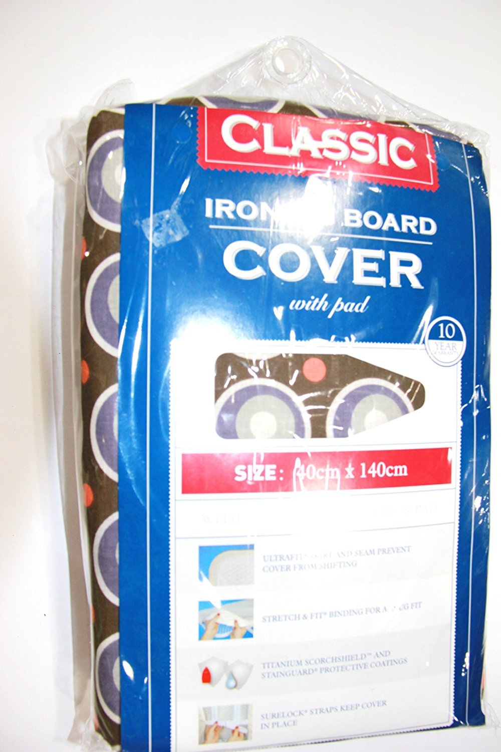 J&J Home fashion Classic Heavy Use Ironing Board Cover with 2-Layer Pad-Brown Circle 1/2inch Thickness