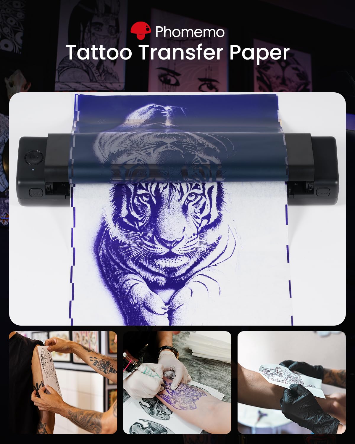 Phomemo Premium Tattoo Transfer Papier, M08F Plus Transferpapier Tattoo Transfer Papier für Tattooing, Kompatibel mit M08F Plus L85 Tattoos Drucker, 100 Blätter