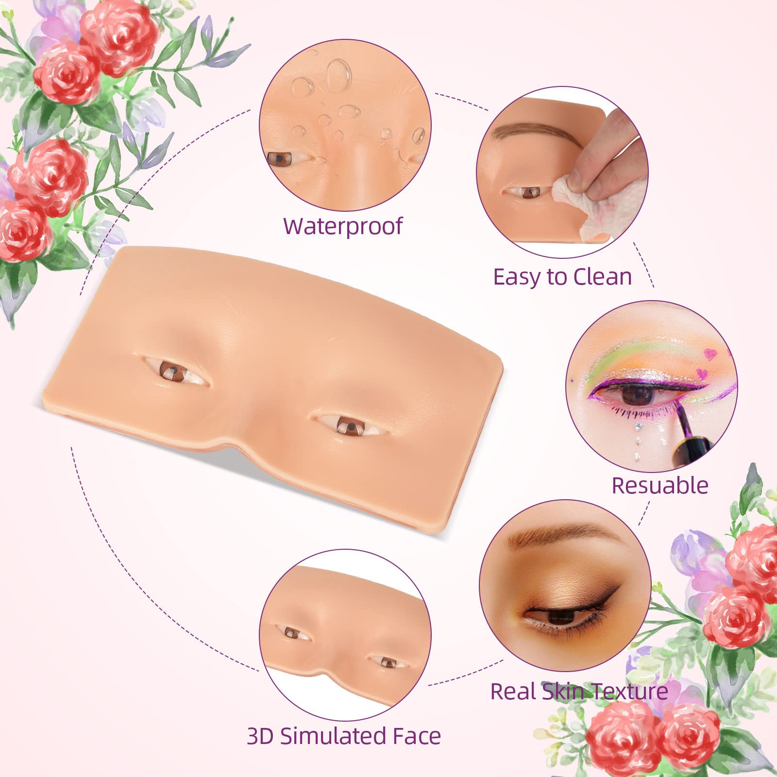 JimKing Trucco Pratica Board – Faccial Practice Skin per professionisti e principianti, modello realistico 3D per estensione ciglia, eyeliner e ombretto